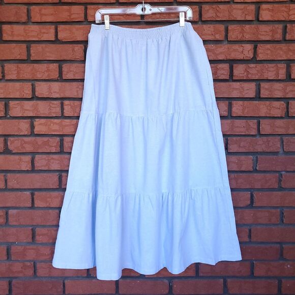National Dresses & Skirts - NEW Light Blue Tiered Pull On Skirt Sz L Midi or Maxi Cotton Lightweight Pockets